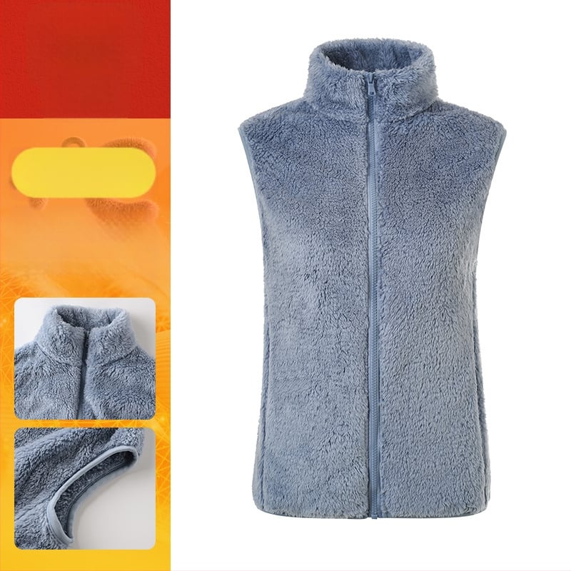 Sieviešu flīses vestes ar stāvošu kaklu, poliestera audums ar kokvilnas pildījumu, ikdienas ārējā apģērbs