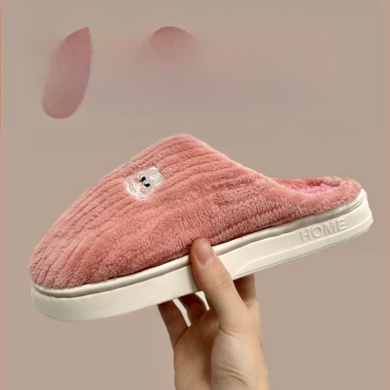 Дамски памучни пантофи за дома, подплата от флийс, PVC подметка, дебелина на подметката 3-5 cm, инжекционно формована подметка