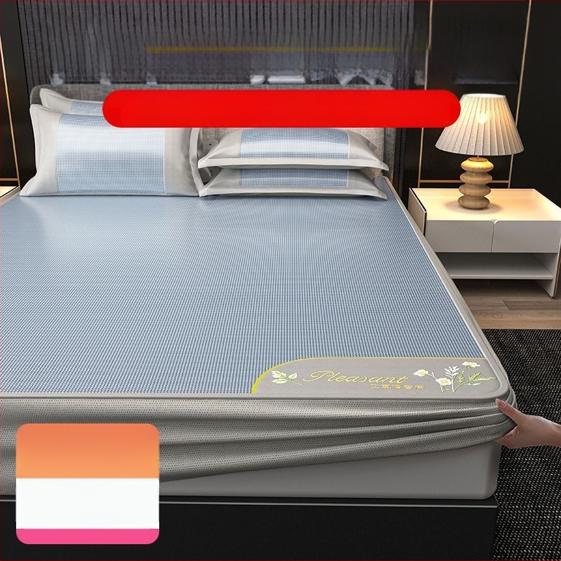 Ledinio šilko patalynės komplektas, 3 dalių, siuvinėti kraštai — premium sintetinis pluoštas