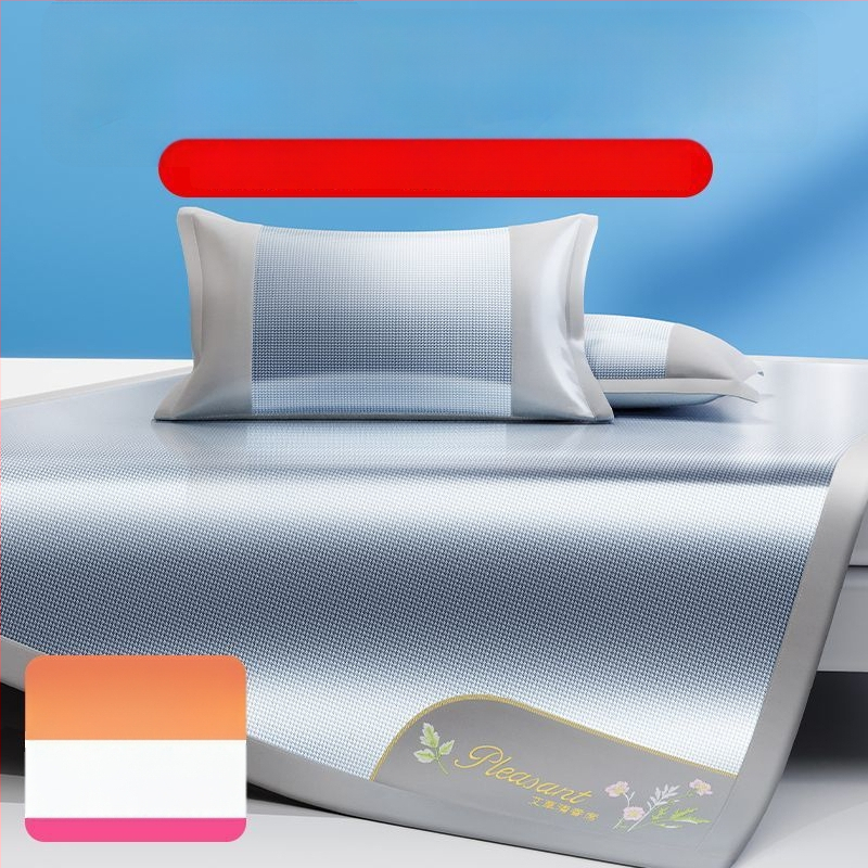 Ledinio šilko patalynės komplektas, 3 dalių, siuvinėti kraštai — premium sintetinis pluoštas