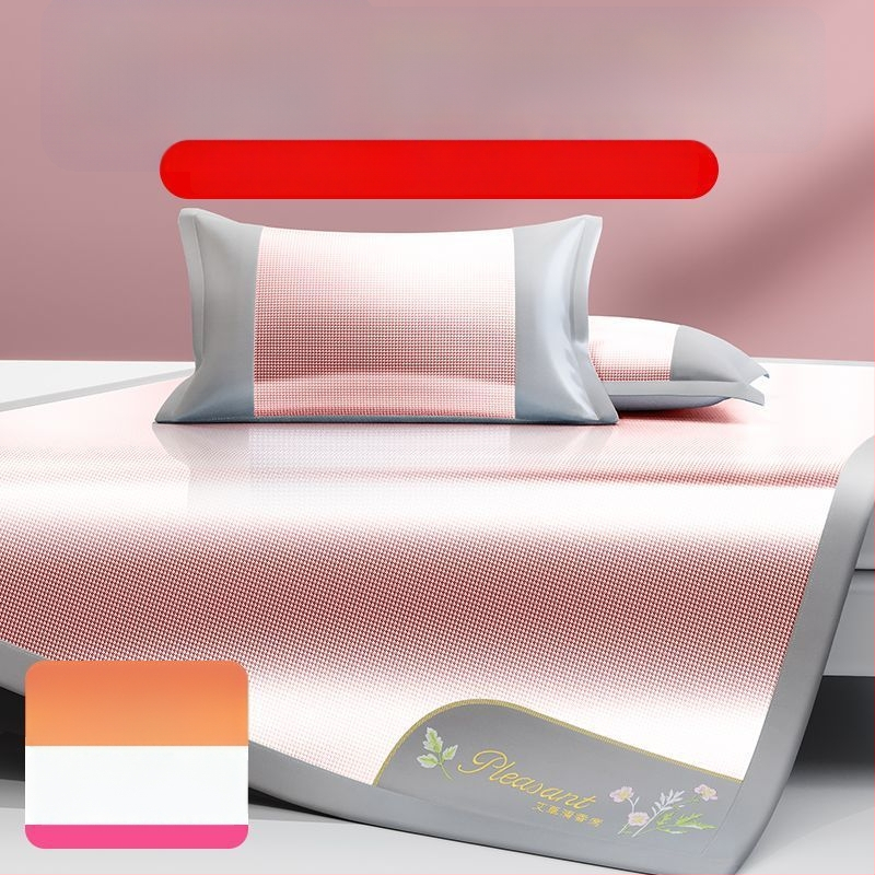 Ledinio šilko patalynės komplektas, 3 dalių, siuvinėti kraštai — premium sintetinis pluoštas