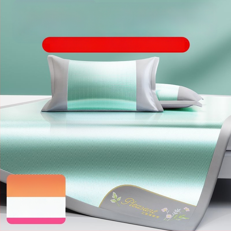 Ledinio šilko patalynės komplektas, 3 dalių, siuvinėti kraštai — premium sintetinis pluoštas