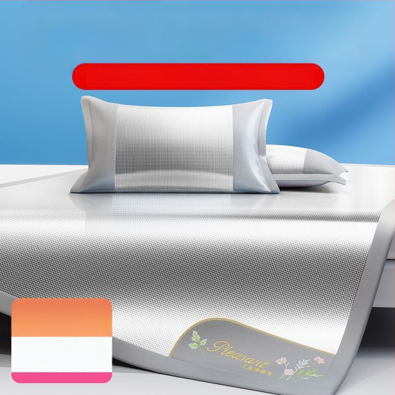 Ledinio šilko patalynės komplektas, 3 dalių, siuvinėti kraštai — premium sintetinis pluoštas