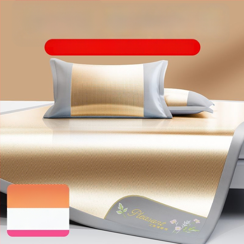 Ledinio šilko patalynės komplektas, 3 dalių, siuvinėti kraštai — premium sintetinis pluoštas