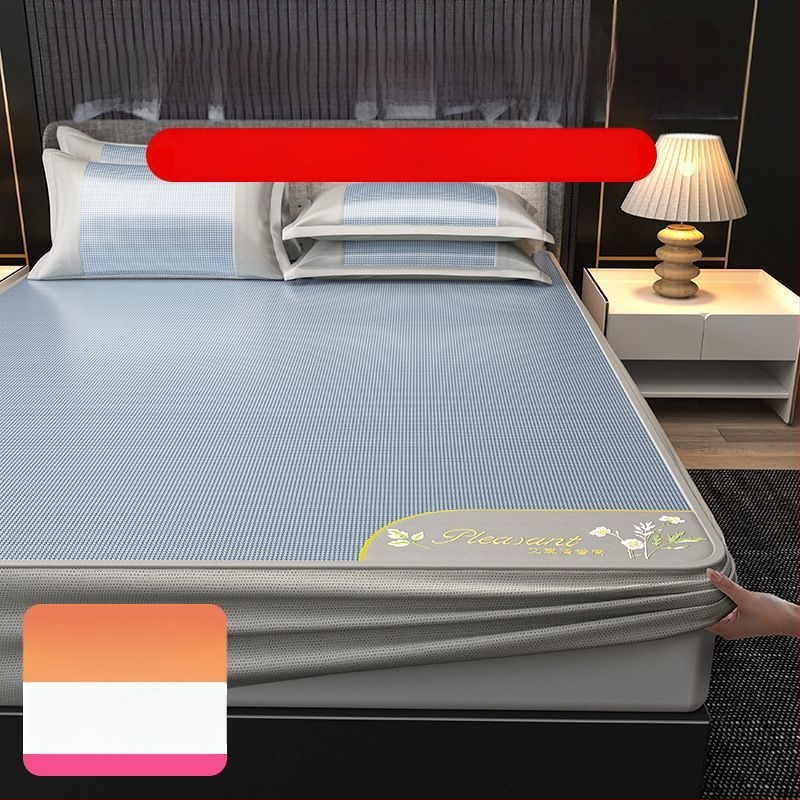 Ledinio šilko patalynės komplektas, 3 dalių, siuvinėti kraštai — premium sintetinis pluoštas