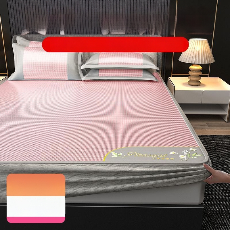 Ledinio šilko patalynės komplektas, 3 dalių, siuvinėti kraštai — premium sintetinis pluoštas