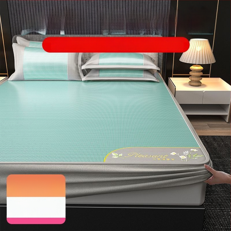 Ledinio šilko patalynės komplektas, 3 dalių, siuvinėti kraštai — premium sintetinis pluoštas