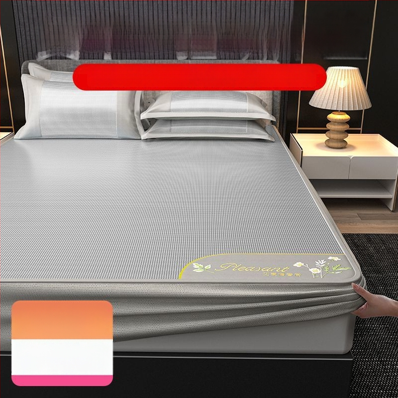 Ledinio šilko patalynės komplektas, 3 dalių, siuvinėti kraštai — premium sintetinis pluoštas