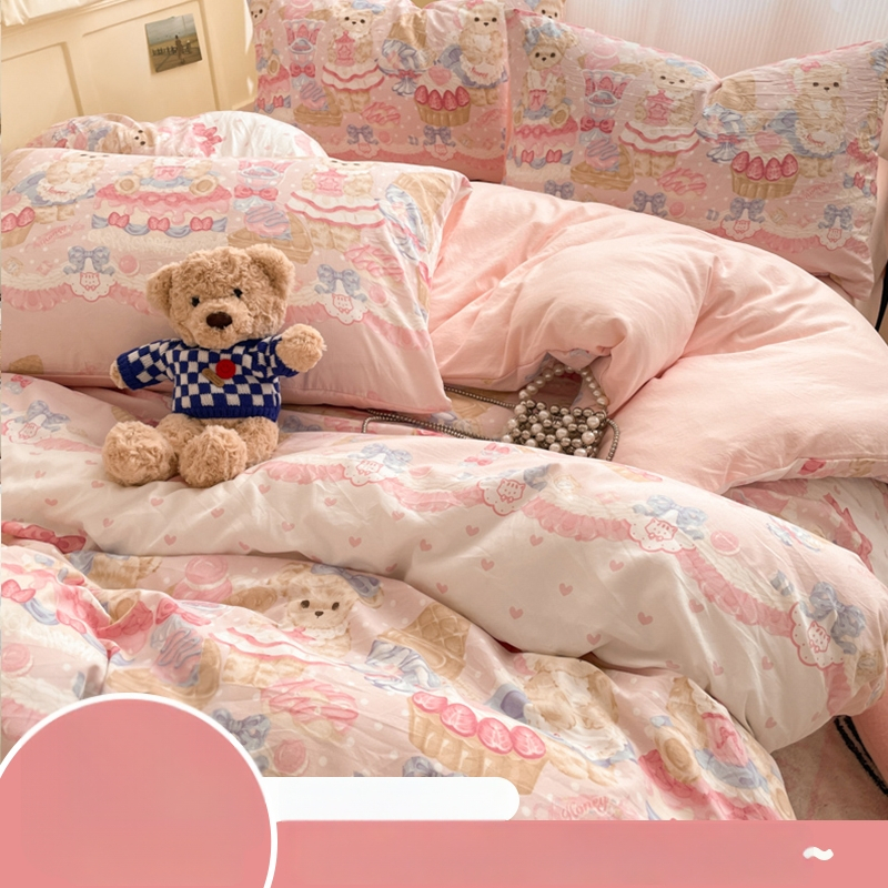 Četra gabalu guļamistabas komplekts no mazgātas kokvilnas, zīmējums ar dzīvniekiem, reaktīvā druka un birstētais audums, 40-count, svars 2000–2500 g