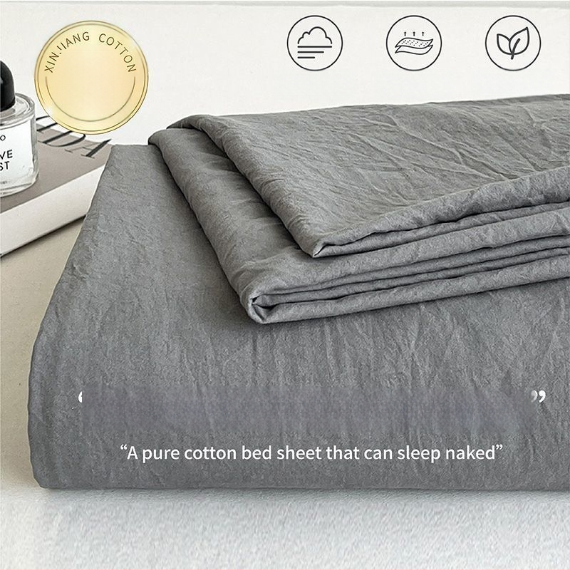 Ins stila minimalistiska kokvilnas gultasveļas komplekts, 3 daļas, Twill audums, brūsenā tekstūra, reaktīvā krāsošana