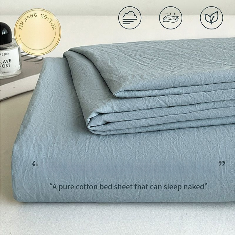 Ins stila minimalistiska kokvilnas gultasveļas komplekts, 3 daļas, Twill audums, brūsenā tekstūra, reaktīvā krāsošana