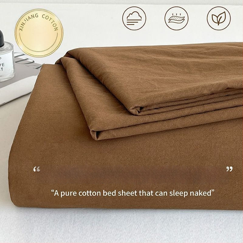 Ins stila minimalistiska kokvilnas gultasveļas komplekts, 3 daļas, Twill audums, brūsenā tekstūra, reaktīvā krāsošana