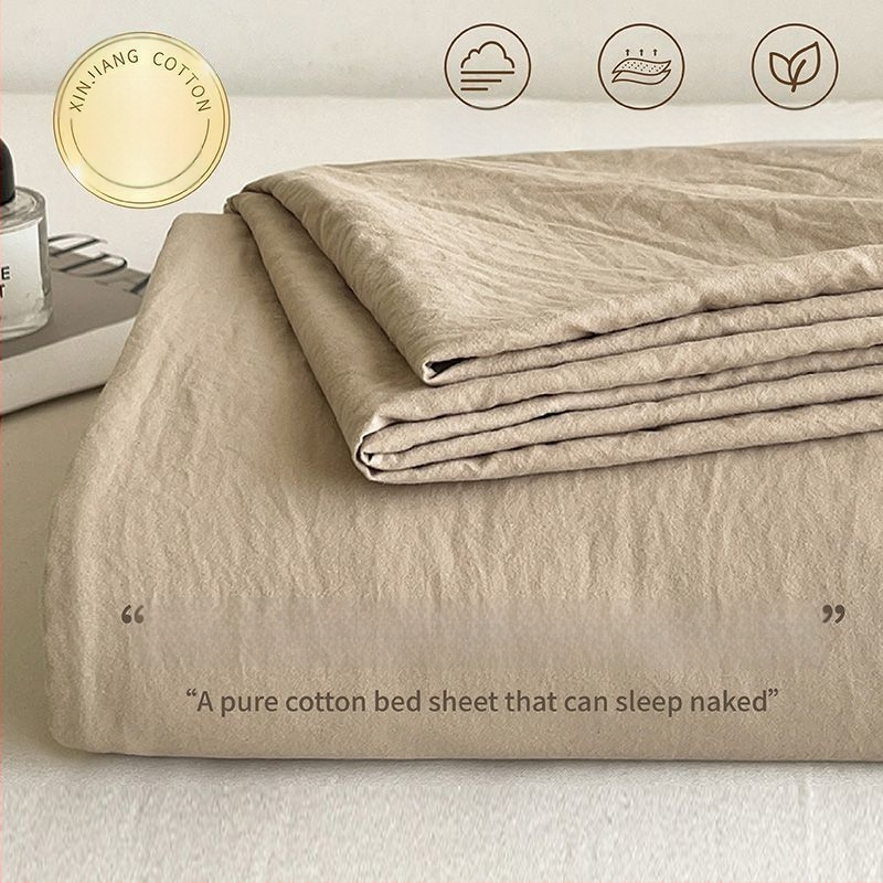 Ins stila minimalistiska kokvilnas gultasveļas komplekts, 3 daļas, Twill audums, brūsenā tekstūra, reaktīvā krāsošana