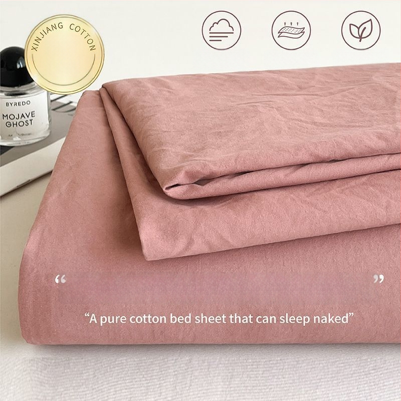 Ins stila minimalistiska kokvilnas gultasveļas komplekts, 3 daļas, Twill audums, brūsenā tekstūra, reaktīvā krāsošana