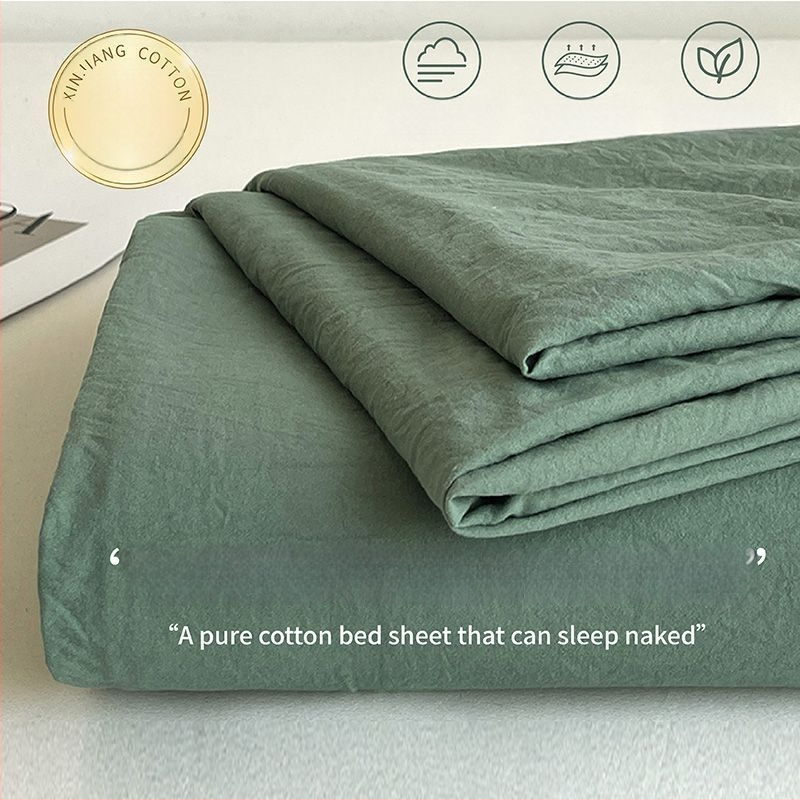 Ins stila minimalistiska kokvilnas gultasveļas komplekts, 3 daļas, Twill audums, brūsenā tekstūra, reaktīvā krāsošana