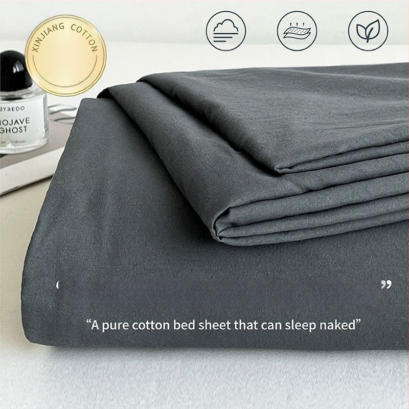 Ins stila minimalistiska kokvilnas gultasveļas komplekts, 3 daļas, Twill audums, brūsenā tekstūra, reaktīvā krāsošana