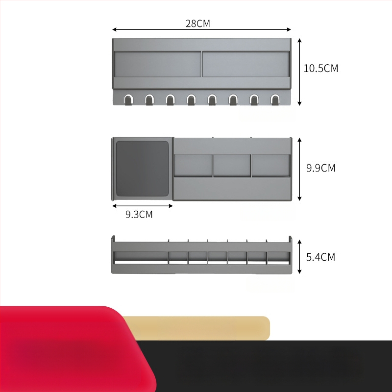 Stienā stiprināms plastmasas trīs līmeņu kosmētikas un lūpu krāsu uzglabāšanas plaukts vannas istabas spoguļa durvīm