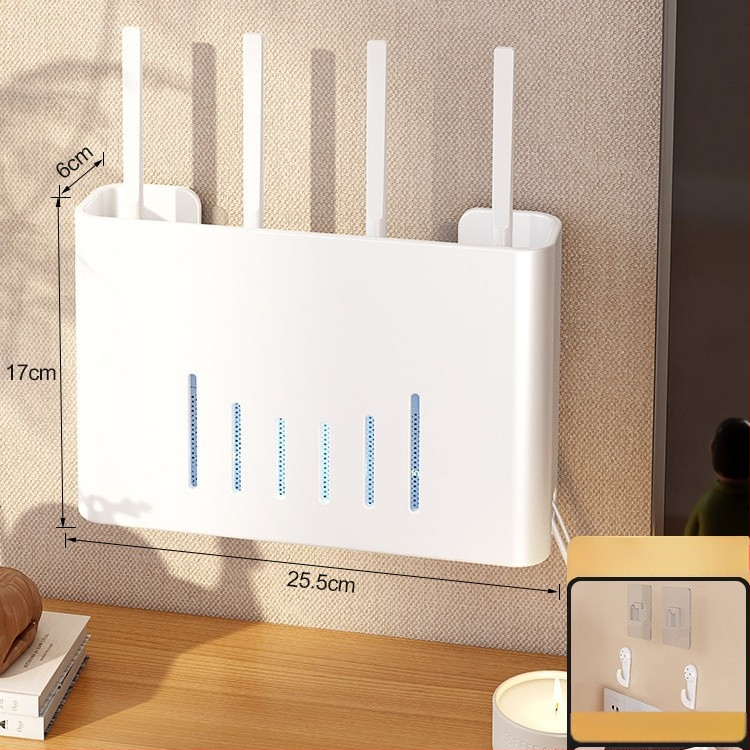 Sienas stiprināms skapītis maršrutatora un WiFi ierīcēm – metāls, minimālistisks stils, 1 līmenis, piemērots guļamistabai un viesistabai