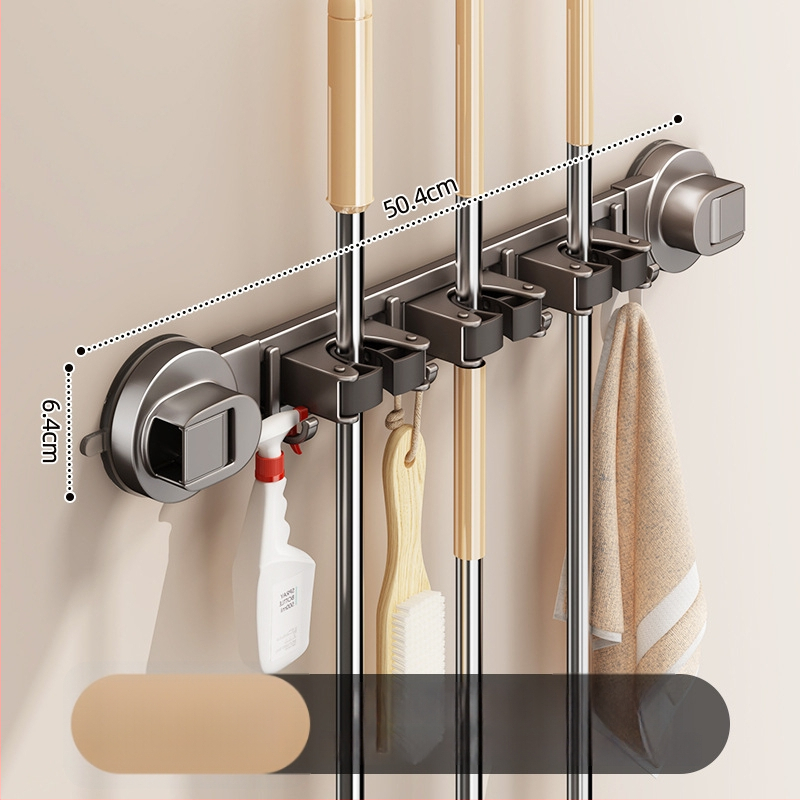 Mopu turētājs ar sūkņa kausu – sienas uzstādīšana bez urbumiem, no oglekļa tērauda + ABS, pulverizēts pārklājums, mūsdienīgs minimālisma stils, zīmols Diligent