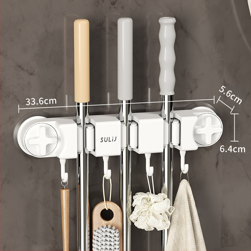 Mopu turētājs ar sūkņa kausu – sienas uzstādīšana bez urbumiem, no oglekļa tērauda + ABS, pulverizēts pārklājums, mūsdienīgs minimālisma stils, zīmols Diligent