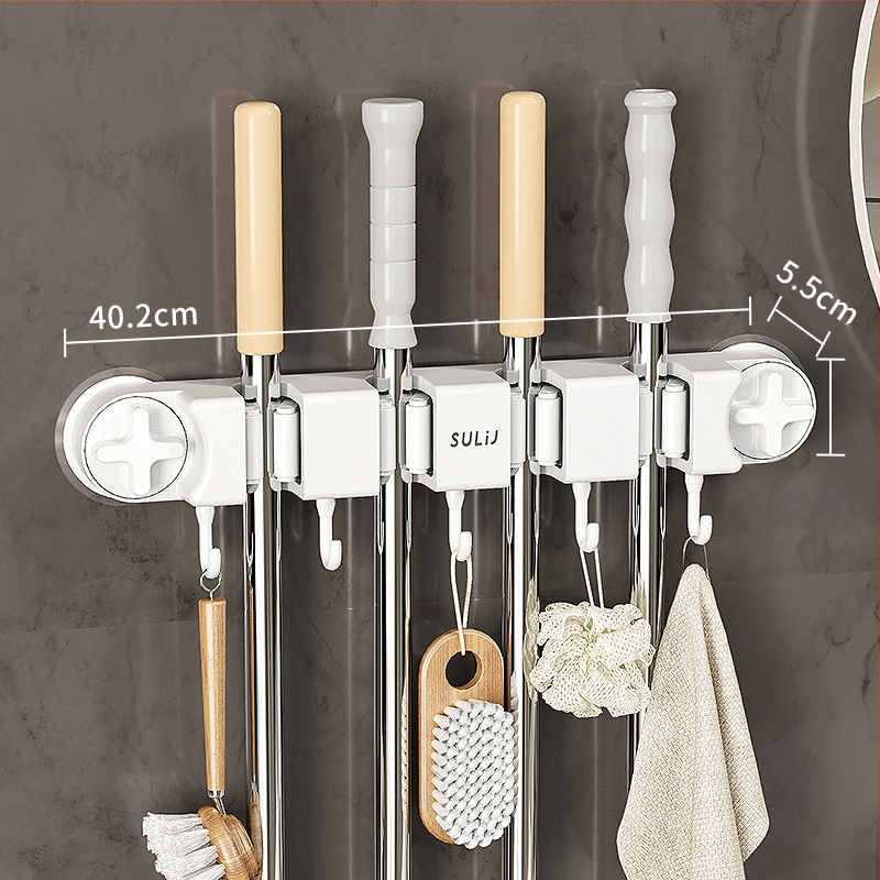 Mopu turētājs ar sūkņa kausu – sienas uzstādīšana bez urbumiem, no oglekļa tērauda + ABS, pulverizēts pārklājums, mūsdienīgs minimālisma stils, zīmols Diligent