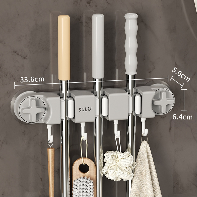 Mopu turētājs ar sūkņa kausu – sienas uzstādīšana bez urbumiem, no oglekļa tērauda + ABS, pulverizēts pārklājums, mūsdienīgs minimālisma stils, zīmols Diligent