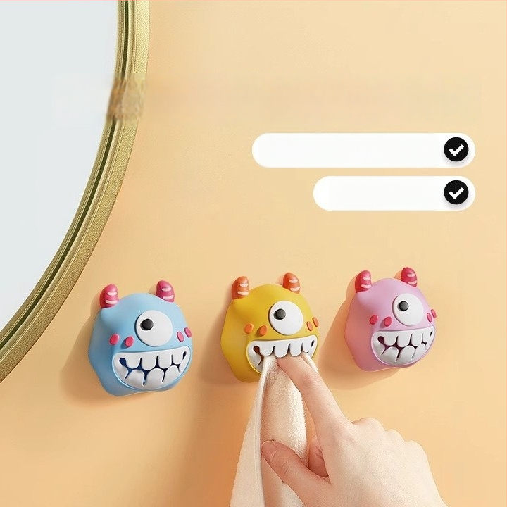 Dvieļu klips un uzglabāšanas plaukts – bez urbšanas, spiediena tipa āķis, PVC, jautrs karikatūru dizains, 0–1 kg