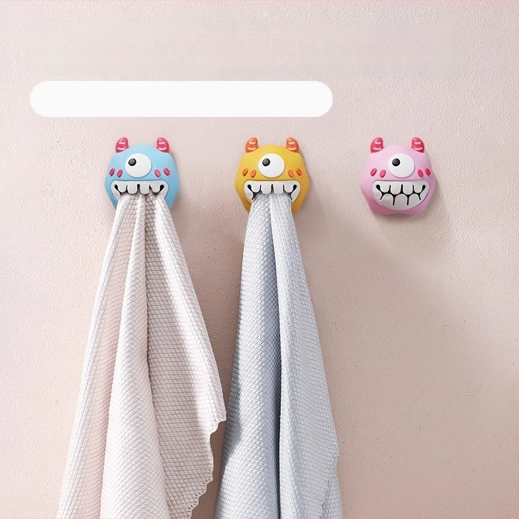 Dvieļu klips un uzglabāšanas plaukts – bez urbšanas, spiediena tipa āķis, PVC, jautrs karikatūru dizains, 0–1 kg