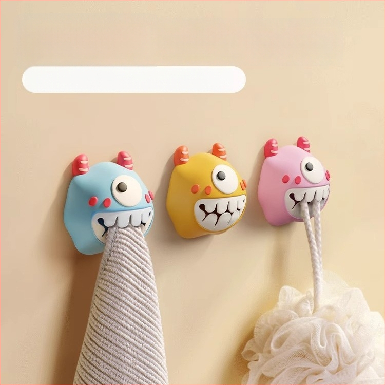 Dvieļu klips un uzglabāšanas plaukts – bez urbšanas, spiediena tipa āķis, PVC, jautrs karikatūru dizains, 0–1 kg