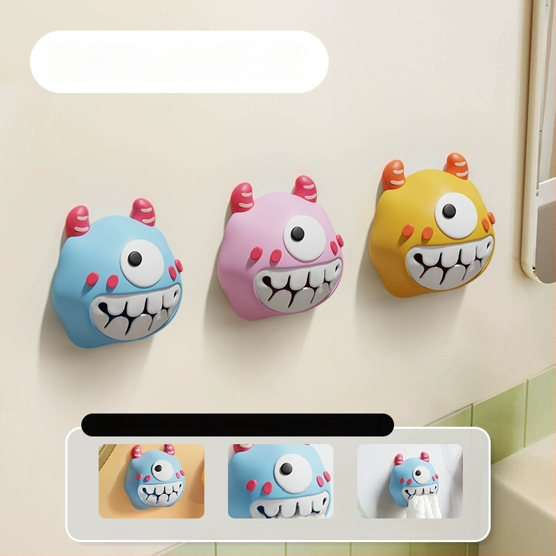 Dvieļu klips un uzglabāšanas plaukts – bez urbšanas, spiediena tipa āķis, PVC, jautrs karikatūru dizains, 0–1 kg