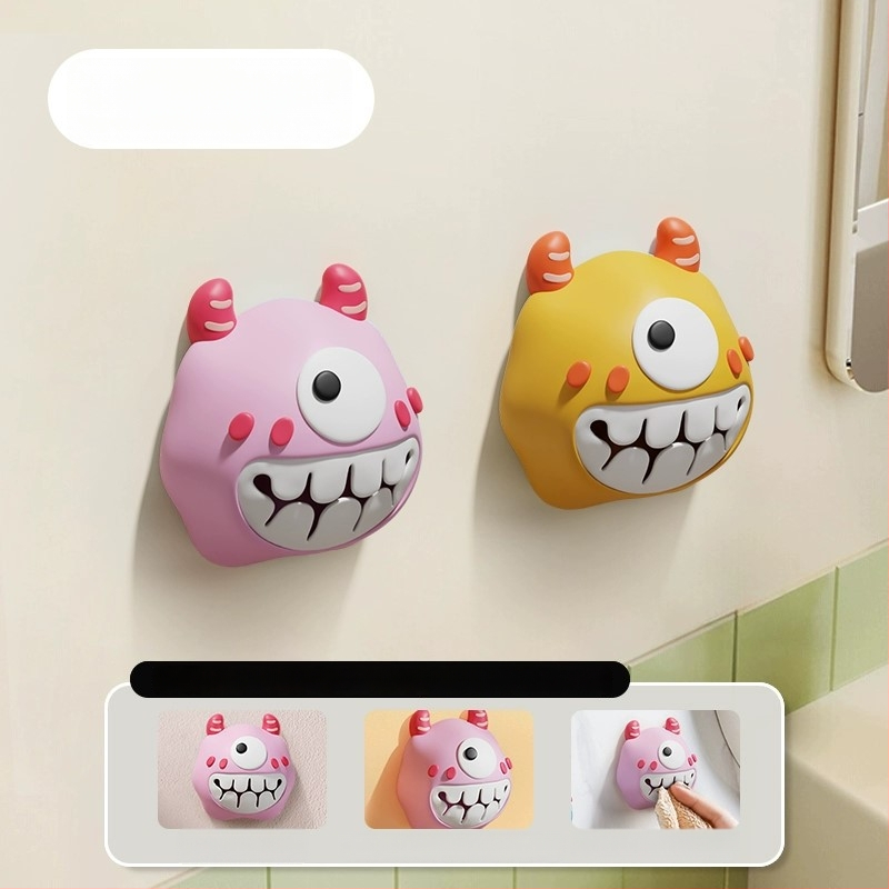 Dvieļu klips un uzglabāšanas plaukts – bez urbšanas, spiediena tipa āķis, PVC, jautrs karikatūru dizains, 0–1 kg