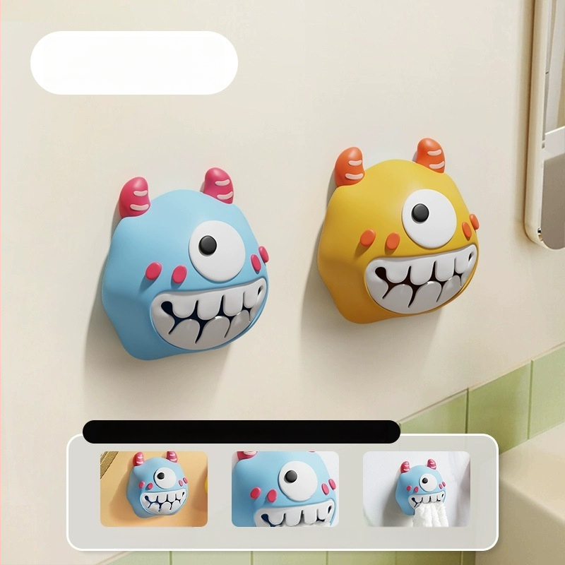 Dvieļu klips un uzglabāšanas plaukts – bez urbšanas, spiediena tipa āķis, PVC, jautrs karikatūru dizains, 0–1 kg