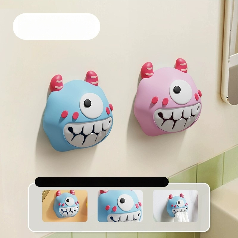 Dvieļu klips un uzglabāšanas plaukts – bez urbšanas, spiediena tipa āķis, PVC, jautrs karikatūru dizains, 0–1 kg