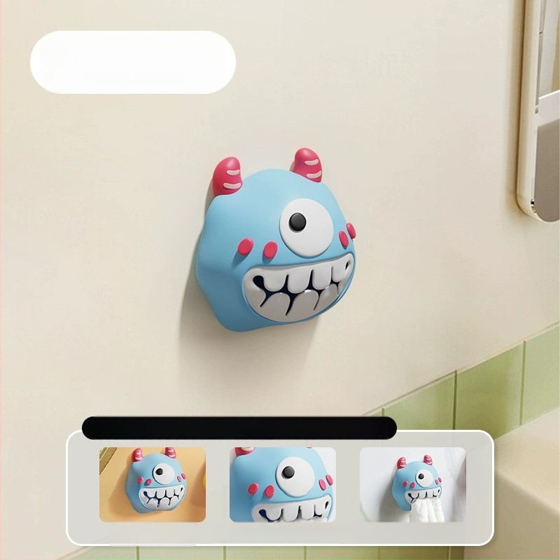 Dvieļu klips un uzglabāšanas plaukts – bez urbšanas, spiediena tipa āķis, PVC, jautrs karikatūru dizains, 0–1 kg