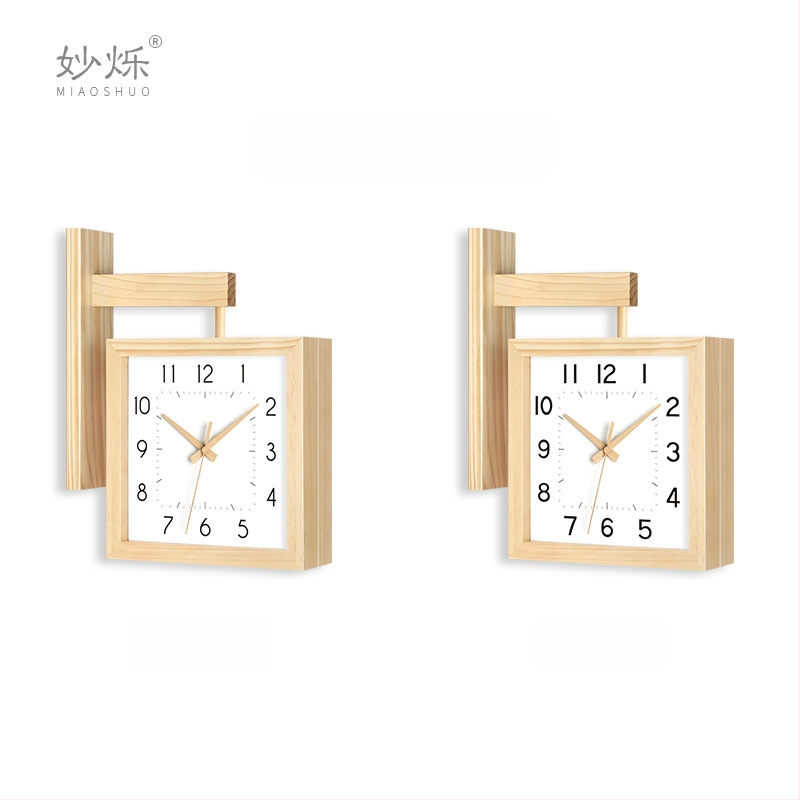 Fali óra, kétoldalas, tömörfa, minimalist dizájn, elemes működés, sima másodperc-mutató