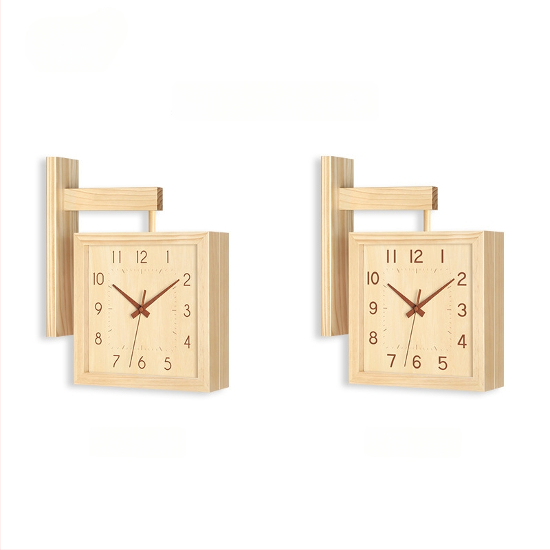 Fali óra, kétoldalas, tömörfa, minimalist dizájn, elemes működés, sima másodperc-mutató