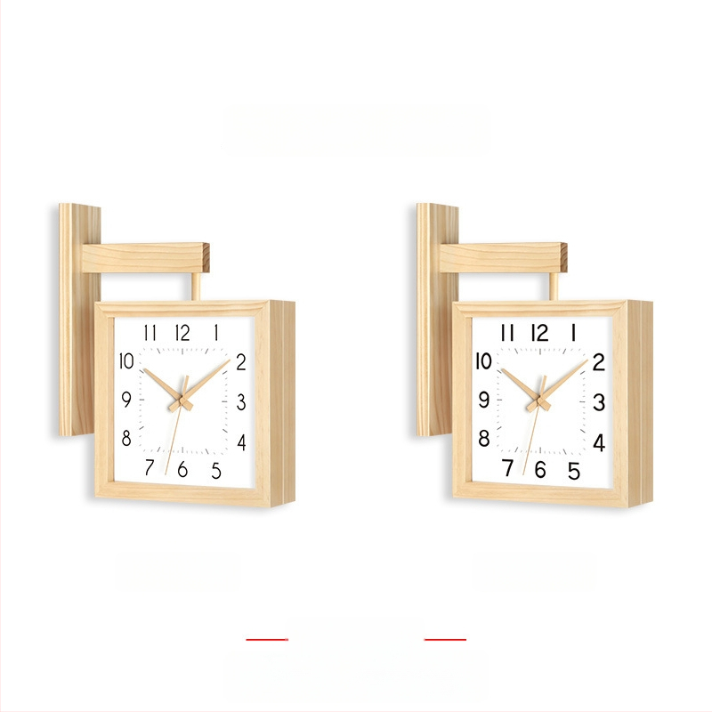 Fali óra, kétoldalas, tömörfa, minimalist dizájn, elemes működés, sima másodperc-mutató