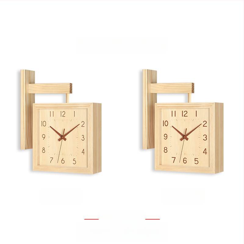 Fali óra, kétoldalas, tömörfa, minimalist dizájn, elemes működés, sima másodperc-mutató