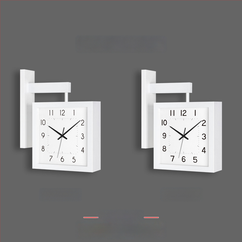 Fali óra, kétoldalas, tömörfa, minimalist dizájn, elemes működés, sima másodperc-mutató