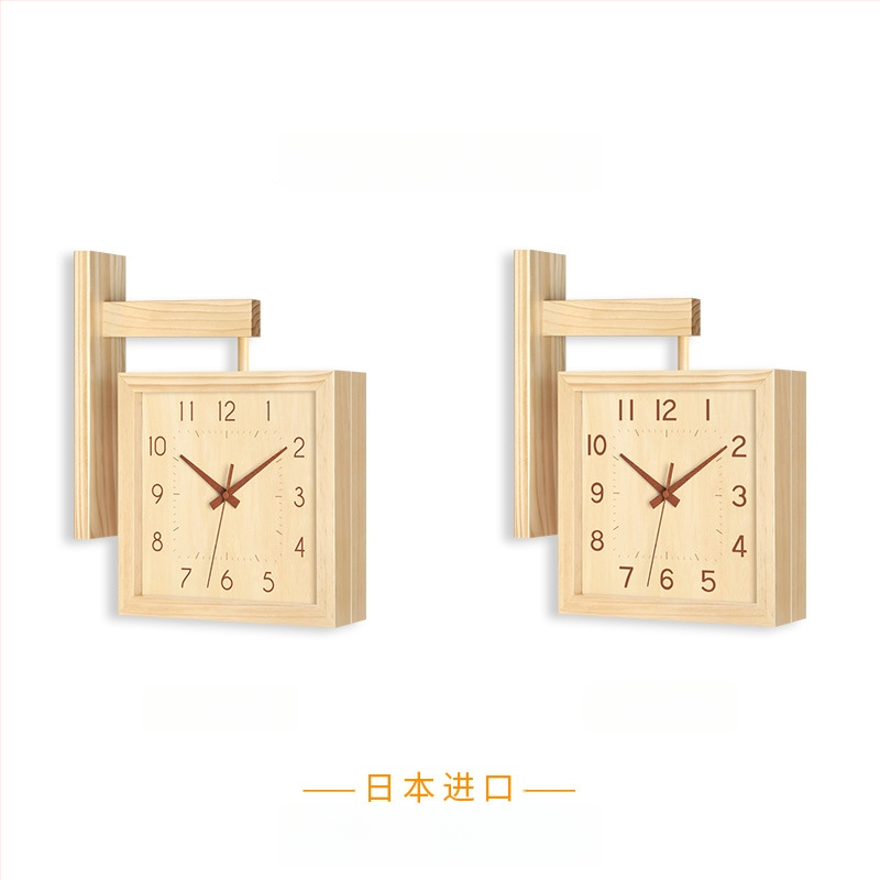 Fali óra, kétoldalas, tömörfa, minimalist dizájn, elemes működés, sima másodperc-mutató