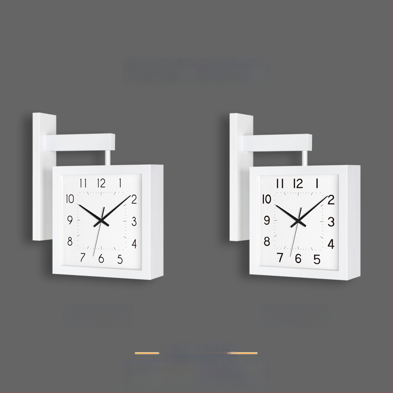 Fali óra, kétoldalas, tömörfa, minimalist dizájn, elemes működés, sima másodperc-mutató
