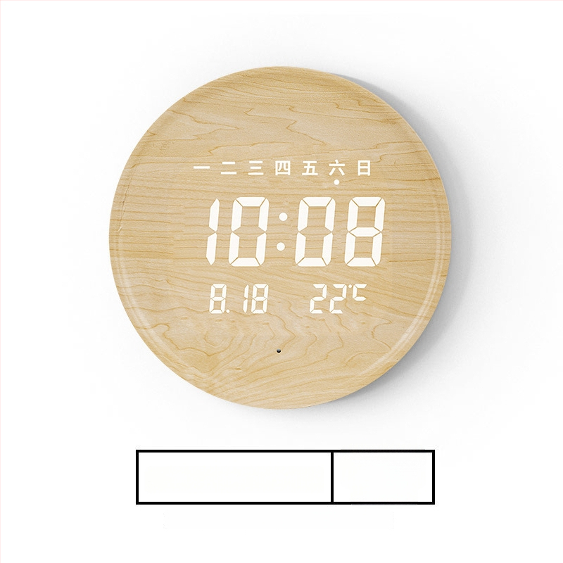Elektronikus falióra LED kijelzővel, hőmérővel, 24 órás és naptári funkciókkal, fa kerettel, külső tápegységgel