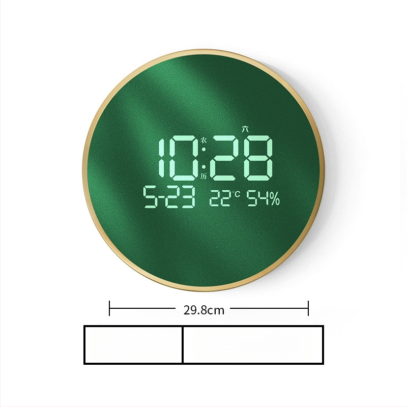 Elektronikus falióra LED kijelzővel, hőmérővel, 24 órás és naptári funkciókkal, fa kerettel, külső tápegységgel