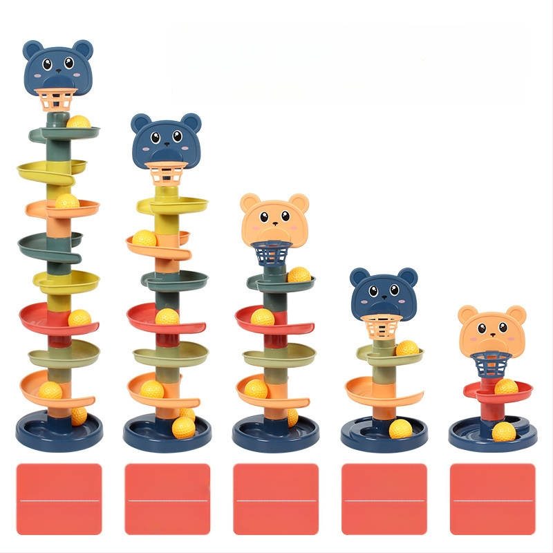 Švietimo trasos kamuoliukų bokštas žaislas vaikams 3–6 metų, plastikinė konstrukcija; lavina motoriką, rankų-akių koordinaciją, regą.