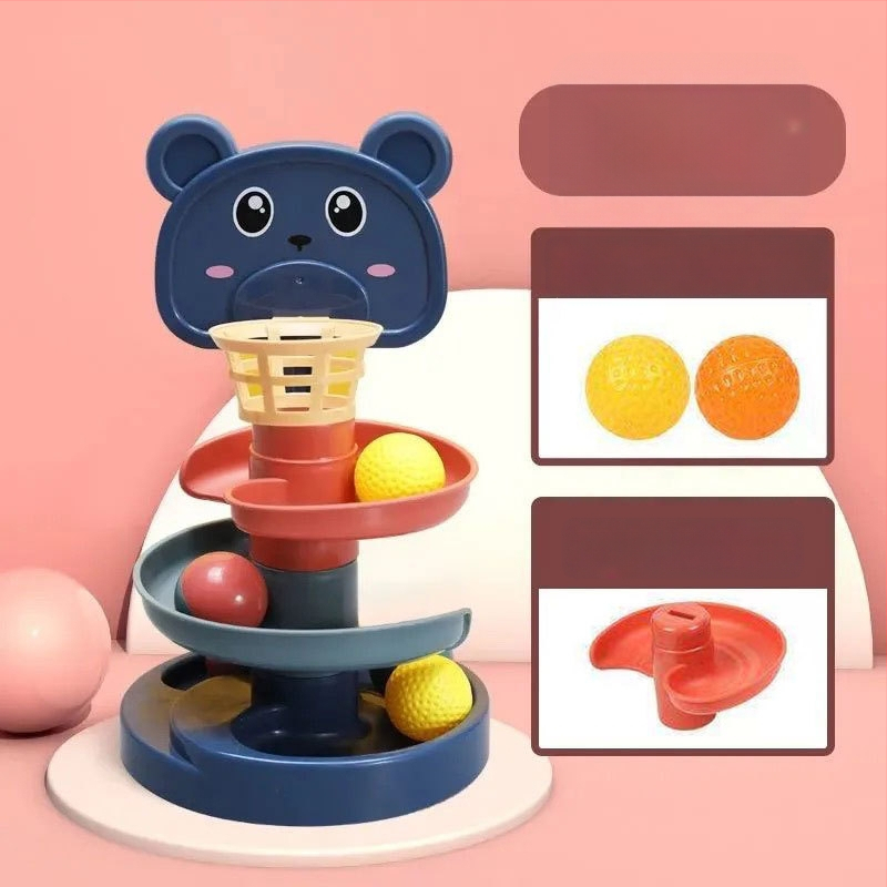 Švietimo trasos kamuoliukų bokštas žaislas vaikams 3–6 metų, plastikinė konstrukcija; lavina motoriką, rankų-akių koordinaciją, regą.