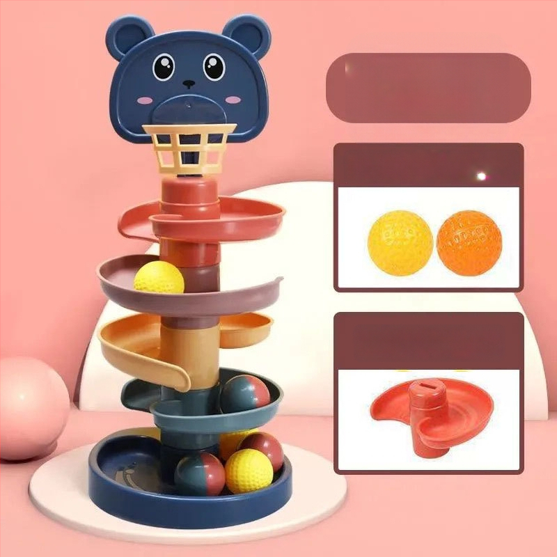 Švietimo trasos kamuoliukų bokštas žaislas vaikams 3–6 metų, plastikinė konstrukcija; lavina motoriką, rankų-akių koordinaciją, regą.