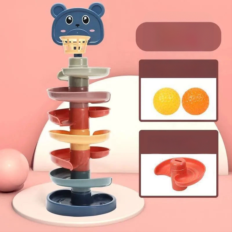 Švietimo trasos kamuoliukų bokštas žaislas vaikams 3–6 metų, plastikinė konstrukcija; lavina motoriką, rankų-akių koordinaciją, regą.