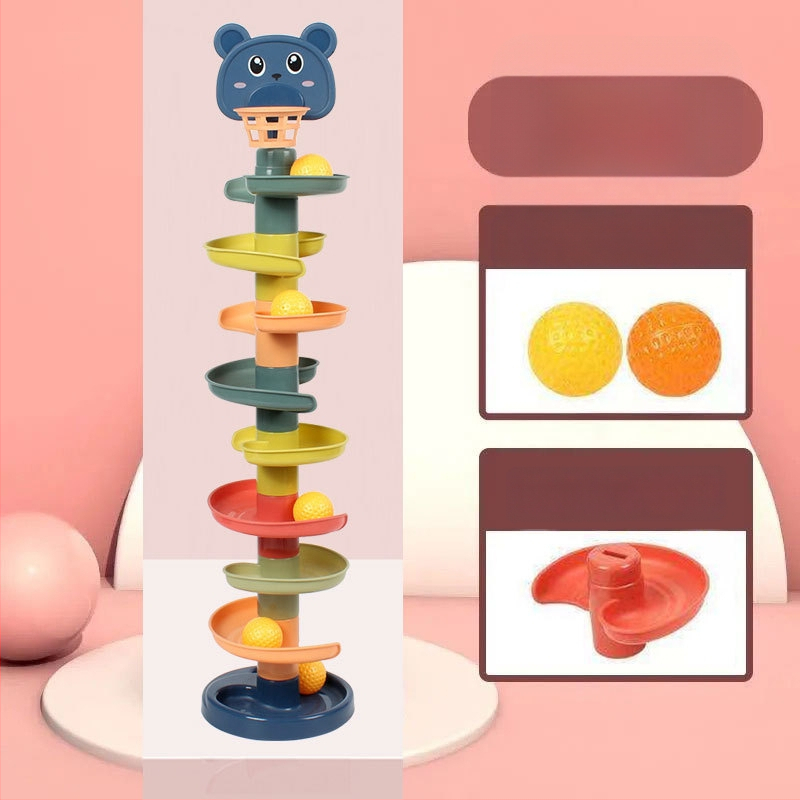 Švietimo trasos kamuoliukų bokštas žaislas vaikams 3–6 metų, plastikinė konstrukcija; lavina motoriką, rankų-akių koordinaciją, regą.