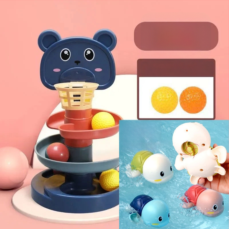 Švietimo trasos kamuoliukų bokštas žaislas vaikams 3–6 metų, plastikinė konstrukcija; lavina motoriką, rankų-akių koordinaciją, regą.