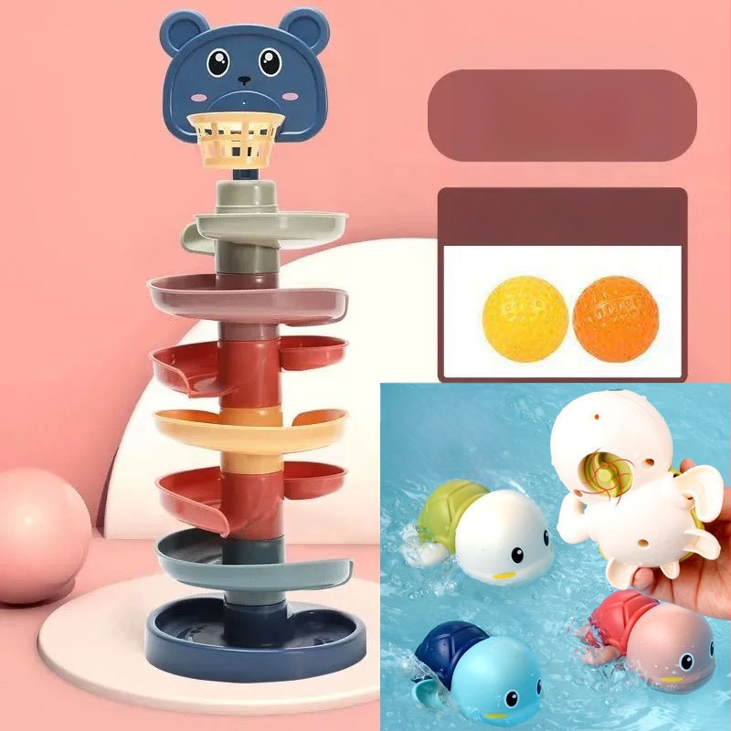 Švietimo trasos kamuoliukų bokštas žaislas vaikams 3–6 metų, plastikinė konstrukcija; lavina motoriką, rankų-akių koordinaciją, regą.